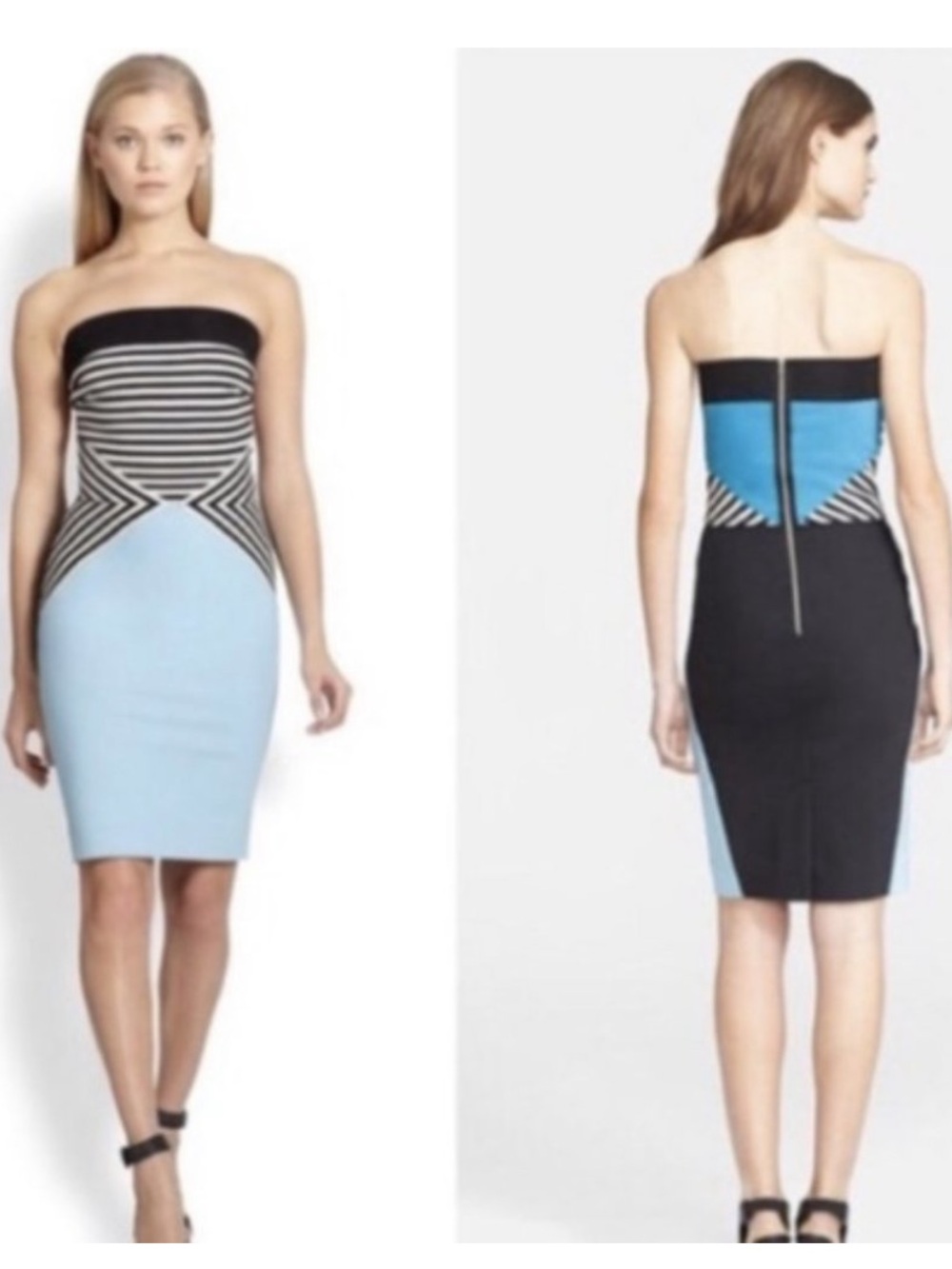 NWT L’Agence Colorblock Strapless Dress Black Blue Cream size four (4)